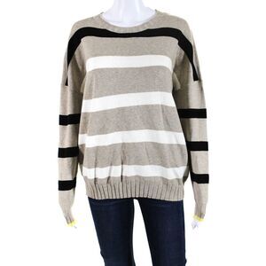 Interstyle Womens Dolman Sleeve Striped Crew Neck Sweater Beige White Medium